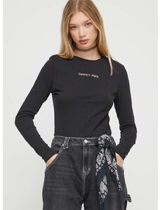 Bavlnené tričko s dlhým rukávom Tommy Jeans čierna farba,DW0DW16439