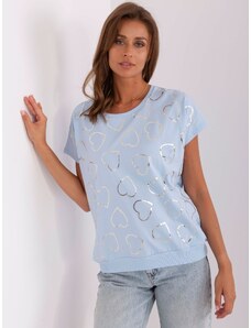 Fashionhunters Light blue blouse with heart print