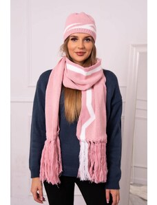 MladaModa Komplet - dámska čiapka + šál K356 pudrovo ružový