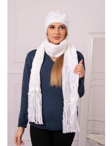 MladaModa Komplet - dámska čiapka + šál K366 biely