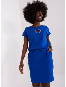 Fashionhunters Cobalt blue sweatshirt dress with short sleeves