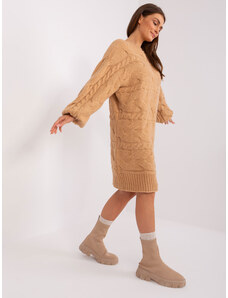 Fashionhunters Camel knitted dress with cables