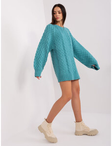 Fashionhunters Turquoise knitted dress with cables