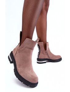 Basic Tmavo-béžové semišové členkové dámske topánky s výrezmi na čiernej platforme