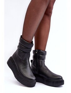 Čierne dámske kožené členkové topánky Lemar s platformou