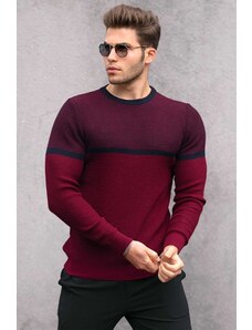 Madmext Claret Red Color Block Men's Sweater 4734