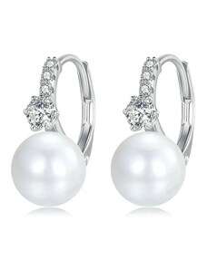 GRACE Silver Jewellery Stříbrné náušnice s perlou a zirkony Ricarda, stříbro 925/1000