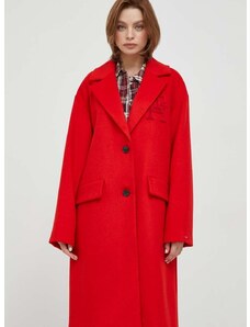 Vlnený kabát Tommy Hilfiger červená farba,prechodný,oversize,WW0WW39756