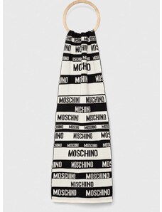 Vlnený šál Moschino biela farba, vzorovaný