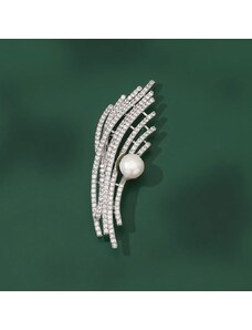 Éternelle Luxusní brož s pravou perlou a čirými zirkony