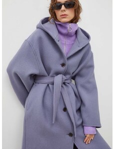 Vlnený kabát Samsoe Samsoe fialová farba, prechodný, oversize