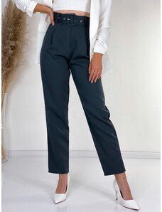 Webmoda Dámske sivé elegantné nohavice s vysokým pásom a opaskom LIA