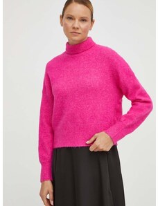 Vlnený sveter Samsoe Samsoe NOLA dámsky, ružová farba, tenký, s polorolákom, F18322002