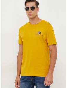 Bavlnené tričko Gant žltá farba, s nášivkou