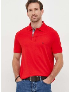 Bavlnené polo tričko Tommy Hilfiger červená farba, jednofarebný