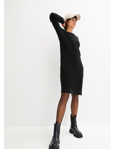 bonprix Pletené vrúbkované šaty s rozparkom, oversize, farba čierna, rozm. 56/58