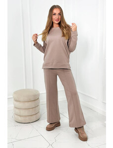 K-Fashion Bavlnený komplet Mikina + Nohavice so širokými nohavicami tmavo béžová