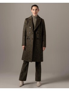 Dámsky vlnený kabát Creenstone Leja hnedý so vzorom