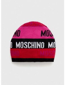 Vlnená čiapka Moschino ružová farba, vlnená