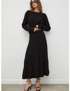 Vlnená sukňa BA&SH čierna farba, midi, áčkový strih