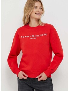 Mikina Tommy Hilfiger dámska,červená farba,s potlačou,WW0WW39791