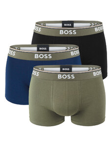 BOSS - boxerky 3PACK cotton stretch power design dark with army green waist - limitovaná fashion edícia (HUGO BOSS)