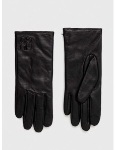 Kožené rukavice HUGO dámske, čierna farba