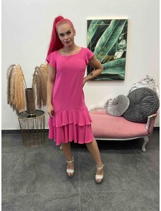 PrestigeShop Krátke spoločenské šaty s volánikom na rukávoch aj sukničke - malinovo ružové