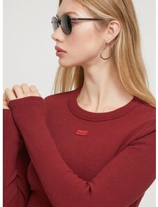 Tričko s dlhým rukávom HUGO dámsky, červená farba
