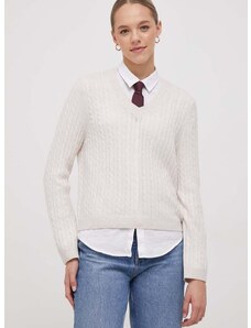 Vlnený sveter Tommy Hilfiger dámsky, béžová farba, tenký