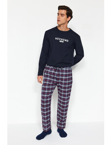 Trendyol Collection Námornícka modrá Regular Fit kockované tkané pyžamové nohavičky