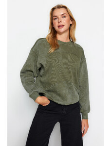Trendyol Khaki A faded/Faded Effect Thick Fleece Inside Oversized/Wide-Collar Knitted Sweatshirt