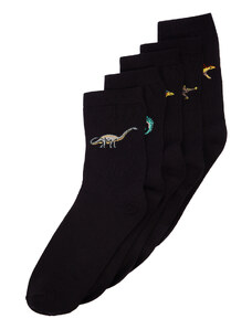 Trendyol Collection Čierne bavlnené ponožky s dlhými nánožníkmi so vzorom dinosaura