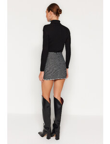 Trendyol Black High Waist Hem Chain Detailed Tweed Fabric Mini Woven Skirt