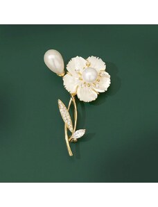 Éternelle Luxusní brož s perlou a zirkony Florance, květina