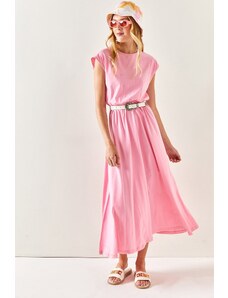 Olalook Dámske ružové netopierie bavlnené šaty s elastickým pásom