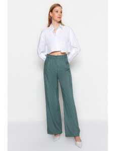 Trendyol Collection Tmavozelené tkané nohavice so širokými nohavicami