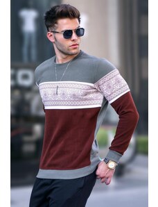 Madmext Khaki Jacquard Patterned Crewneck Knitwear Sweater 5966