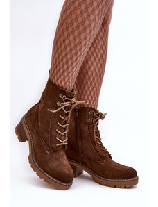 Basic Hnedé dámske semišové šnurovacie členkové topánky na podpätkoch