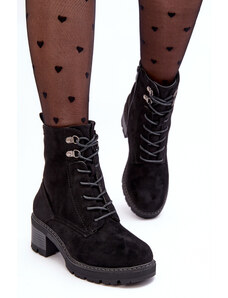 Basic Čierne dámske semišové šnurovacie členkové topánky na podpätkoch