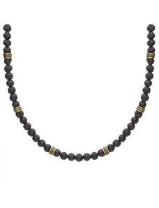 Manoki Pánský korálkový náhrdelník Miquel Gold - lávový kámen