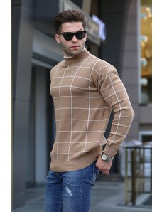 Madmext Beige Checked Knitwear Sweater 5796