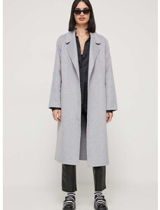 Kabát s prímesou vlny Abercrombie & Fitch šedá farba, prechodný, bez zapínania