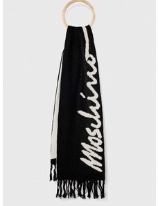 Vlnený šál Moschino čierna farba, vzorovaný