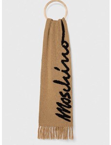 Vlnený šál Moschino béžová farba, vzorovaný