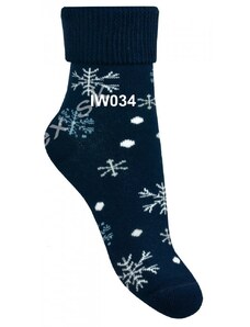 Steven Zimné detské vzorované ponožky Vločky tmavá modrá
