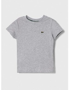 Detské bavlnené tričko Lacoste šedá farba, jednofarebný