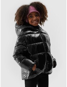 4F Dievčenská zatepľovacia bunda so syntetickou výplňou - čierna
