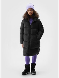 4F Dievčenský prešívaný zatepľovací kabát - čierny