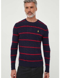 Vlnený sveter Polo Ralph Lauren pánsky, tmavomodrá farba, tenký, s rolákom